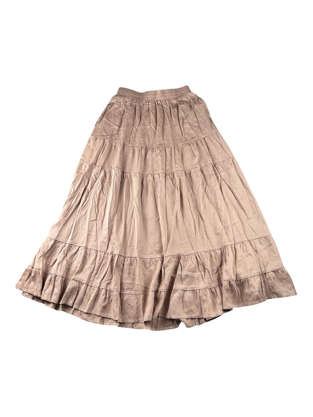 Anrabess Flowy Tiered Maxi Skirt Taupe Boho Ruffle Elastic Waist Size Medium - Picture 3 of 7